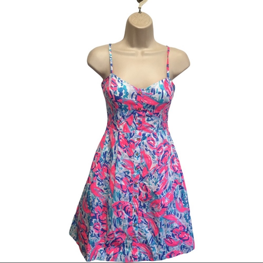 Lilly Pulitzer Easton Dress Cosmic Coral Cracked Up, Size 6